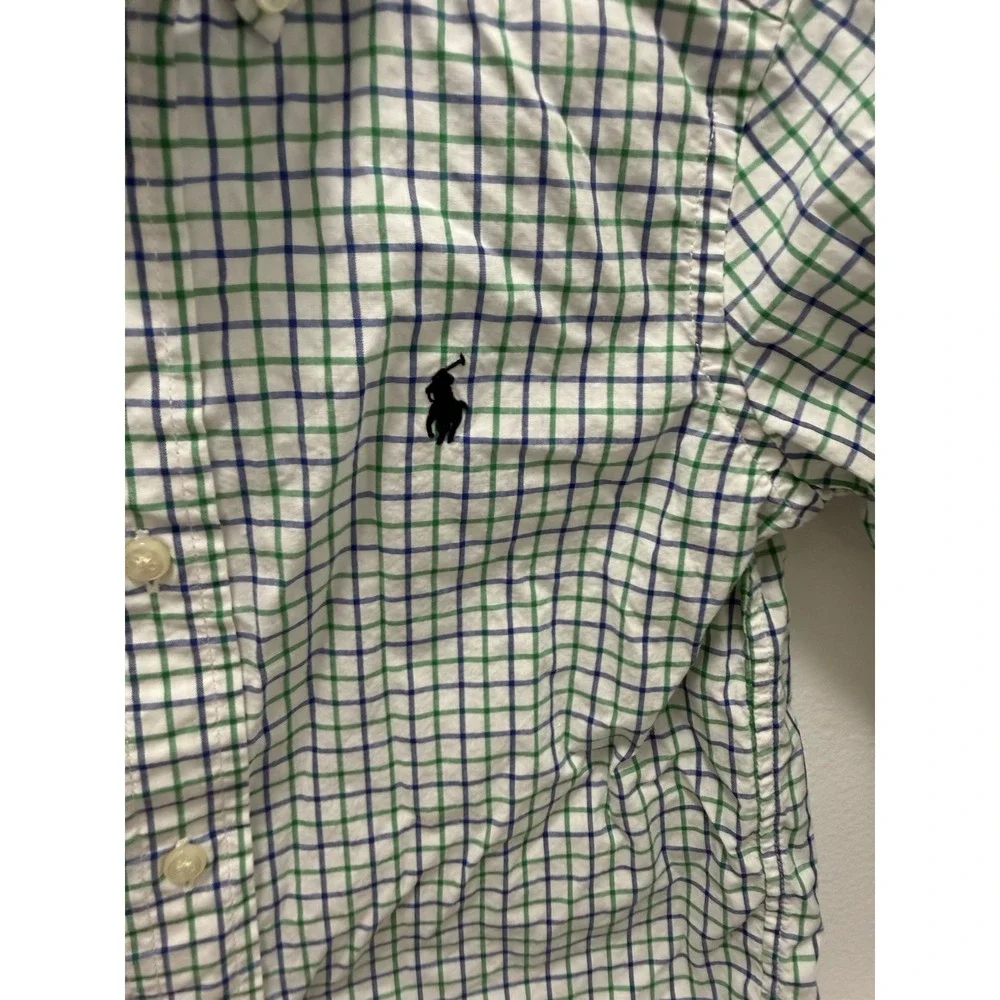 Ralph Lauren Toddler Boys Plaid Button Down Shirt White Blue Green Size 3T
